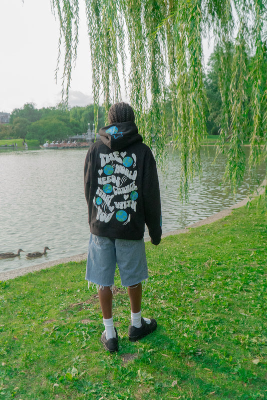 Change You Black Puff Print Hoodie