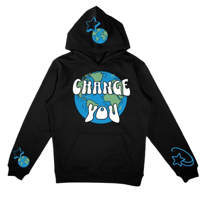 Change You Black Puff Print Hoodie