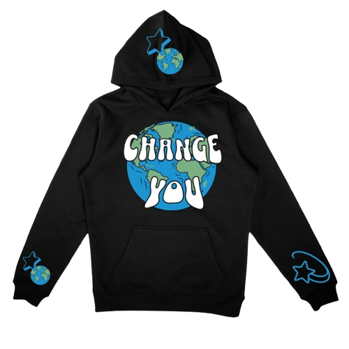 Change You Black Puff Print Hoodie